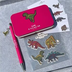 New Coach Dinosaur Tin Box Notepad Set with Stickers & Pen